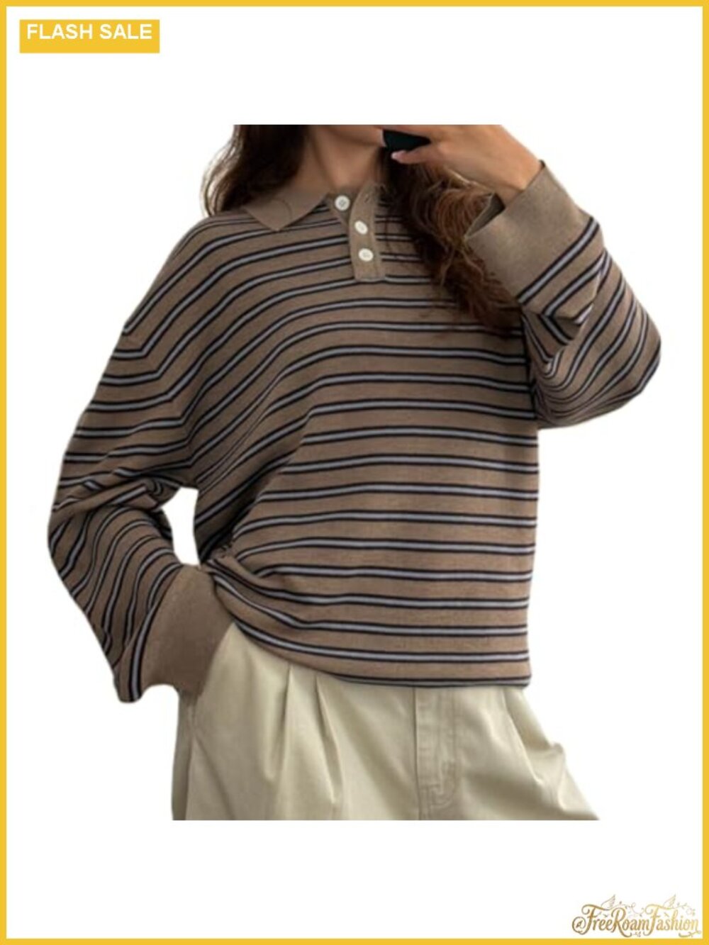 Oversized Rugby Polo Sweatshirt Long Sleeve Striped Pullover